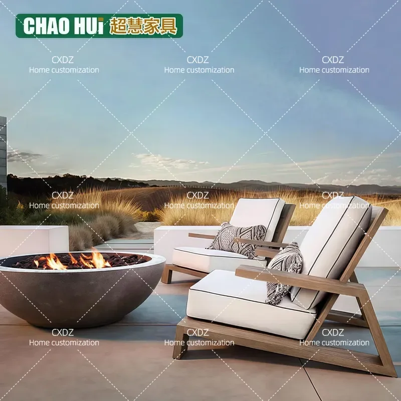 Outdoor Teak Wood Sofa Set Solid Wood Garden Furniture Villa Courtyard Hotel Patio Leisure Seating Group with Coffee Table