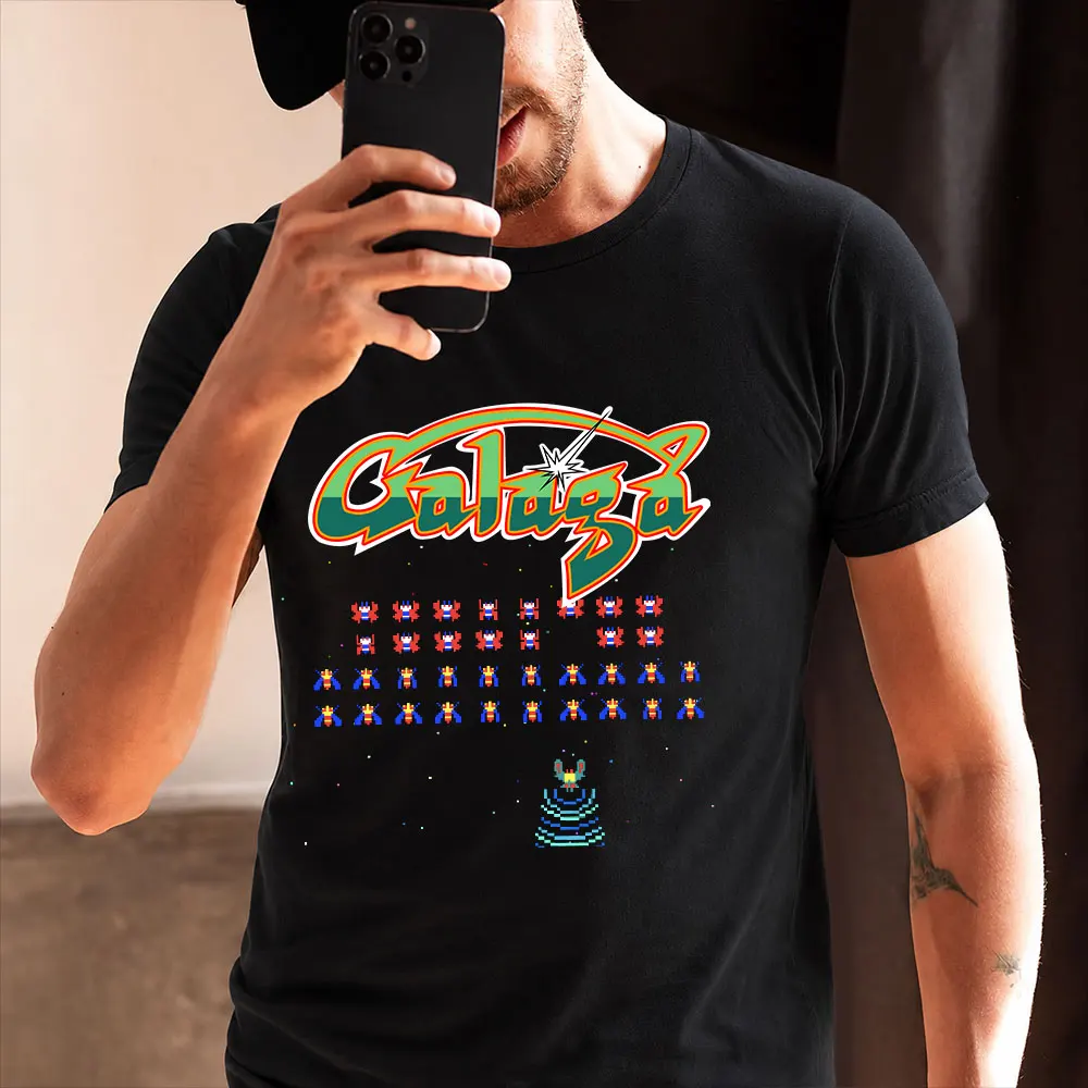 Mod.5 Arcade Galaga 1981 Space Invaders Video Game Juego Retro Vintage 80s Console Aliens 8-Bits Gamer T-Shirt US Size Tee S-6XL