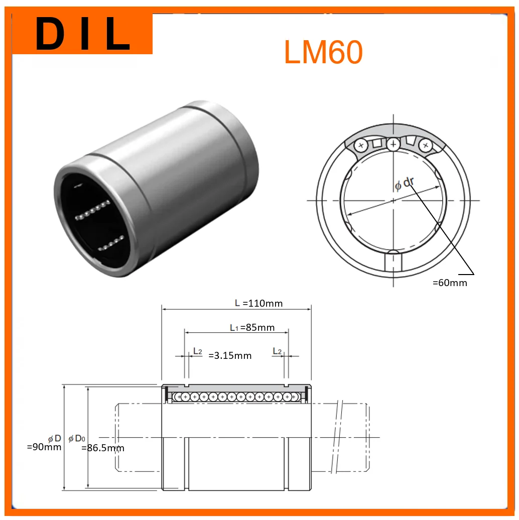 Original New DIL linear bushing LM60 LM60UU LM60-AJ LM60AJ LM60-AJUU LM60-OP LM60OP LM60-OPUU to replace THK IKO FAG INA bearing