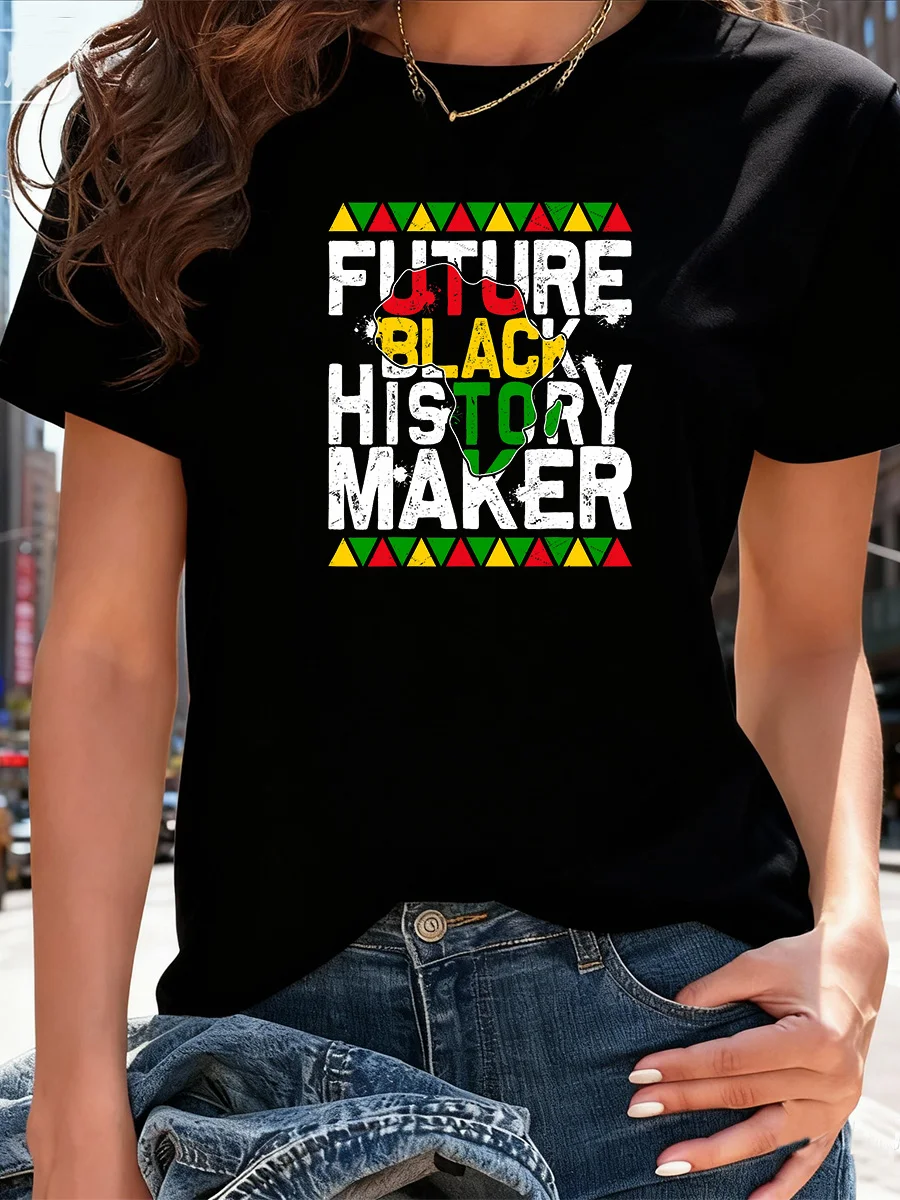 

Черная футболка с рисунком «Future Black History Maker» с короткими рукавами и красочным треугольным узором