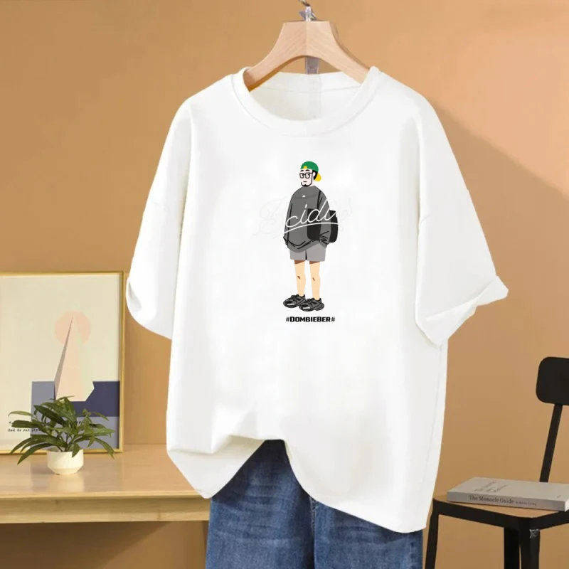 

Женская футболка, свободный хлопковый топ с короткими рукавами, персонажами мультфильмов и рисунком «Bcidiry», подходит для весны и лета