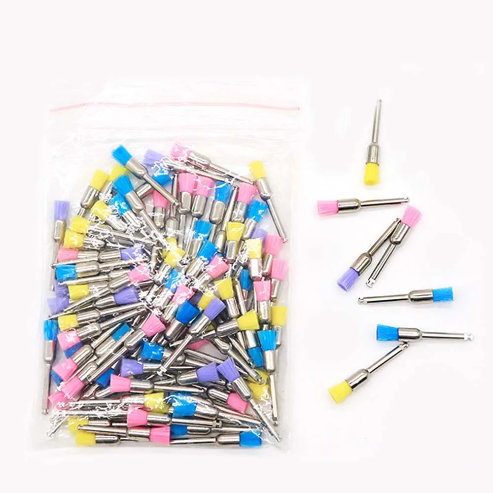 GULPOOE 100Pcs Dental Polishing Brush Prophy Brushes Laboratory Nylon Buckle Small Plane Polishing Disposable Dental Care Brush