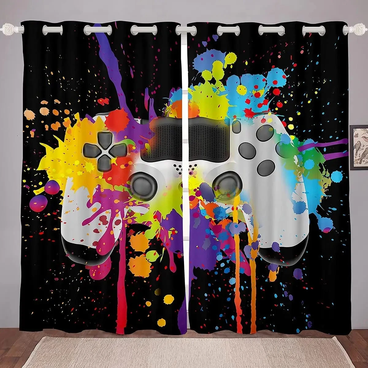 Player Cool Gamepad Gamer Curtains for Boys Bedroom Living Room Window Treatments Teens Gaming Decor Window Curtains 2Pieces