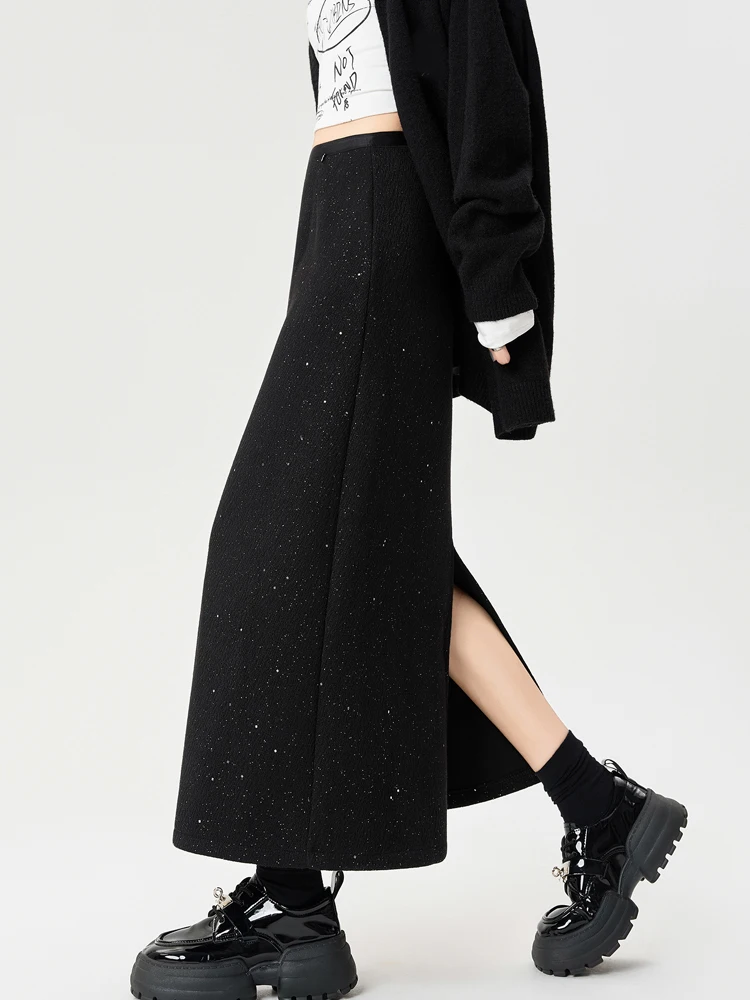 

Винтажная элегантная юбка-миди, женская разделенная осенне-зимняя толстая теплая шерстяная юбка, женские повседневные офисные женские эстетические юбки в стиле ретро