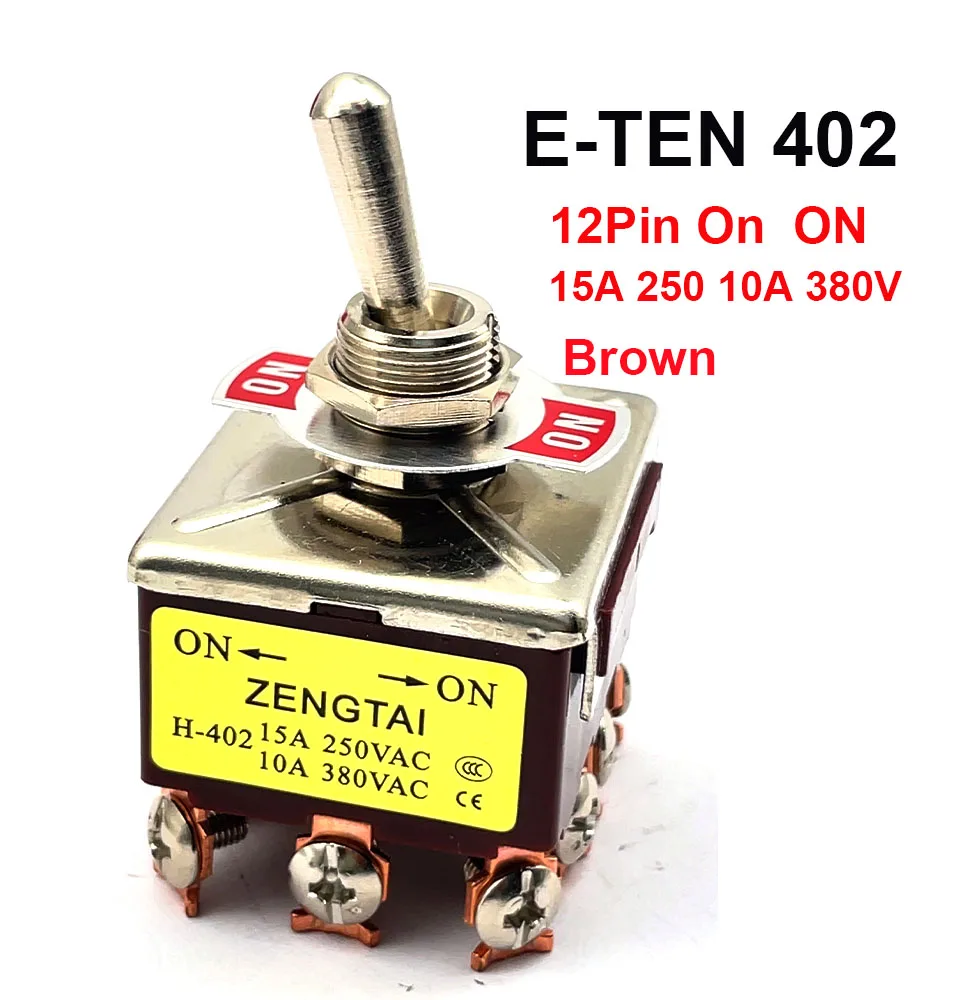 1PCS E-TEN 403 402 High-end Rocker Button Switch 12Pin ON-OFF-ON Silver Contact Copper Pin 12mm 250V 15A Rocker Toggle Switch