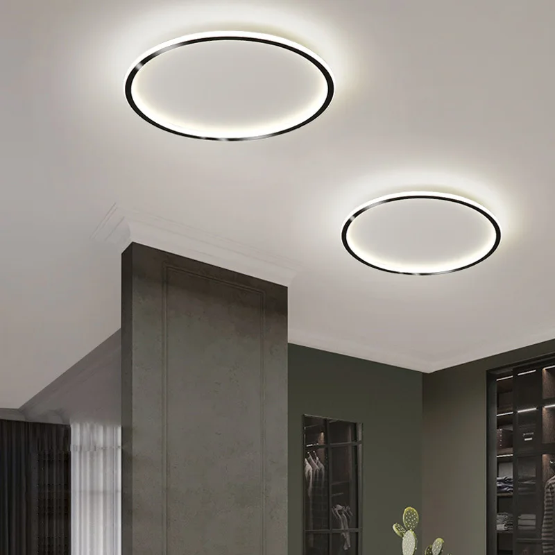 Modern Surface Mounted Led Ring Ceiling Lights Living Room Bedroom Decoration Kitchen Chandeliers Fixtures Black Lamp Dimming