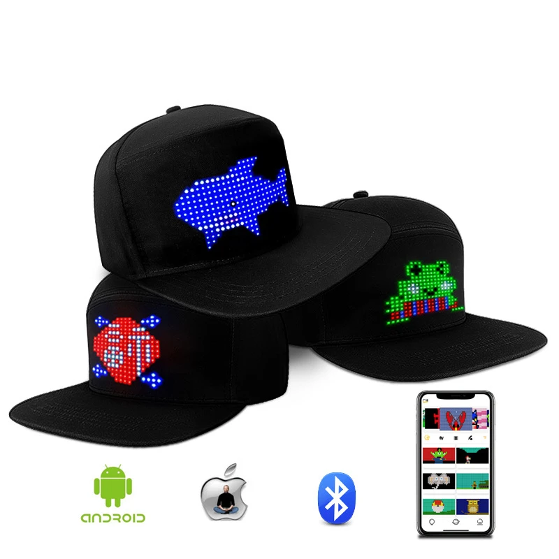 

LED Lighting Hat Creative Bluetooth Shining Screen Caps Multilingual Display Advertising Cap Prom Party Decorative Hat Editable