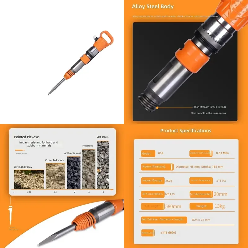 Air Pick for Reinforced Concrete Crushing Small Hand Held Pneumatic Chipping Hammer for Hole Digging and Demolition