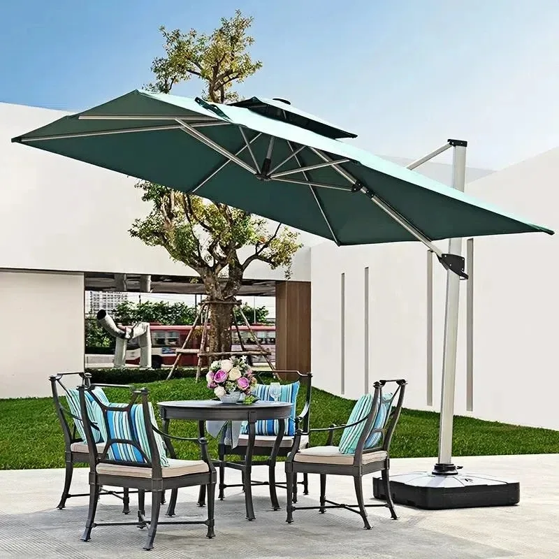 Aluminum Outdoor Coffee Canopy Roman Umbrella with Marble Base