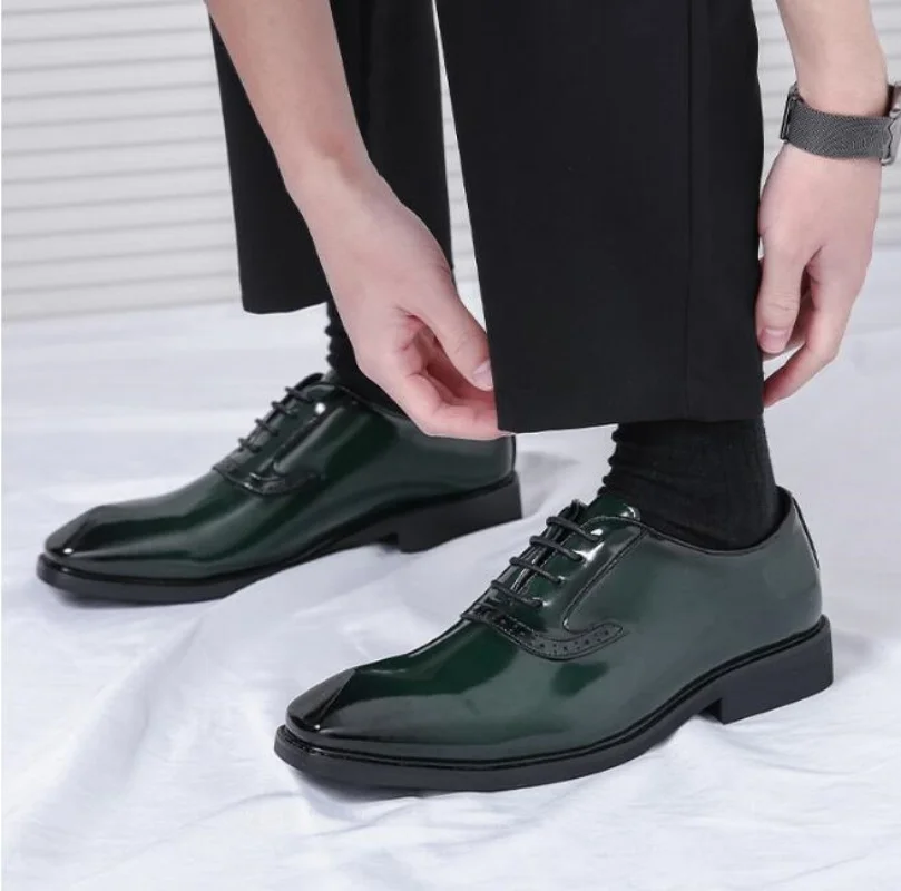 Male Pointed Leather Shoes Luxury Mens Oxford Leather Shoe Wedding Leather Dress Shoes Green Gentleman Office Man