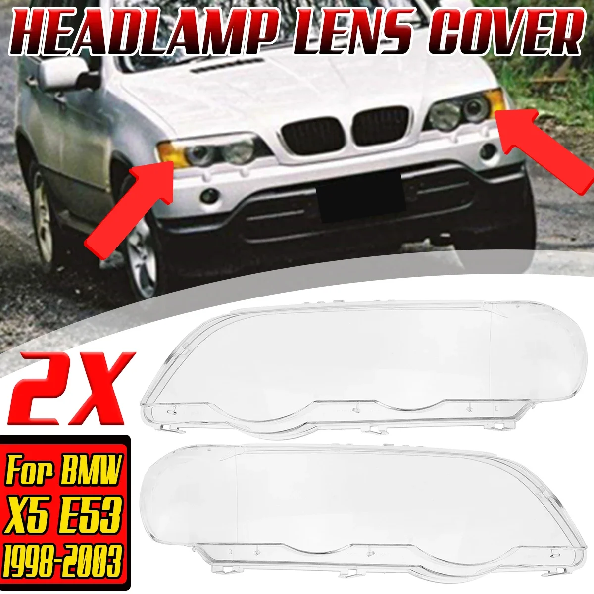 Car Front Headlight Lens Cover Shell X5 E53 Headlamp Lampshade For BMW X5 E53 1998-2003 New Pro