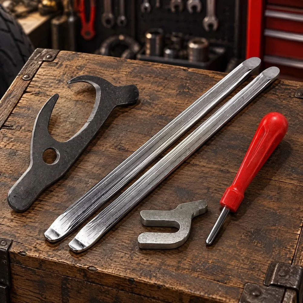 High Carbon Steel 5-Piece Vacuum Tire Installation Kit Includes for 2 Tire Levers for 2 Clips 1 Valve Core Wrench for Home and