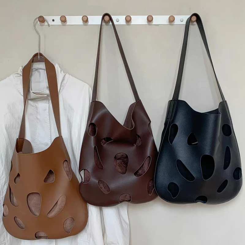 

Дизайнерская сумка через плечо с вырезами, женская сумка-слинг нестандартной формы в стиле ретро, винтажная однотонная большая вместительная сумка