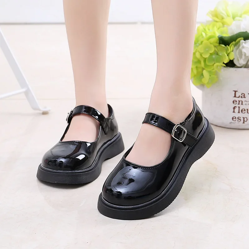 

New 2025 Princess Flat Children's Shoes for Girl Black Mary Jane Loafers Sneakers Kids Party Shoes Student Leather Shoes 6 Year