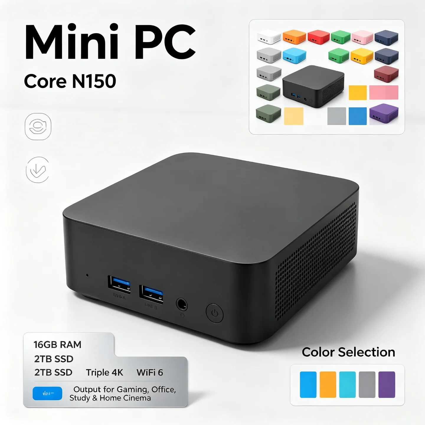 オフィスや学習、ホームシアターに最適なミニpc-intel-core-n150、16gbメモリ、1tb-2tb-ssd、wi-fi-6搭載-–-コンパクトなデスクトップpc、トリプル4k出力対応