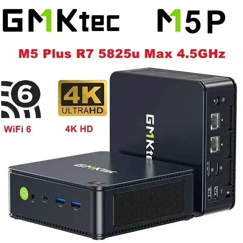 GMKtec M5 Plus MINI PC R7 5825U Wins 11 Pro DDR4 3200Mhz NVME SSD PCIE 3.0 Wifi6 BT5.2 Dual Fan Triple Display Gaming Mini Pc