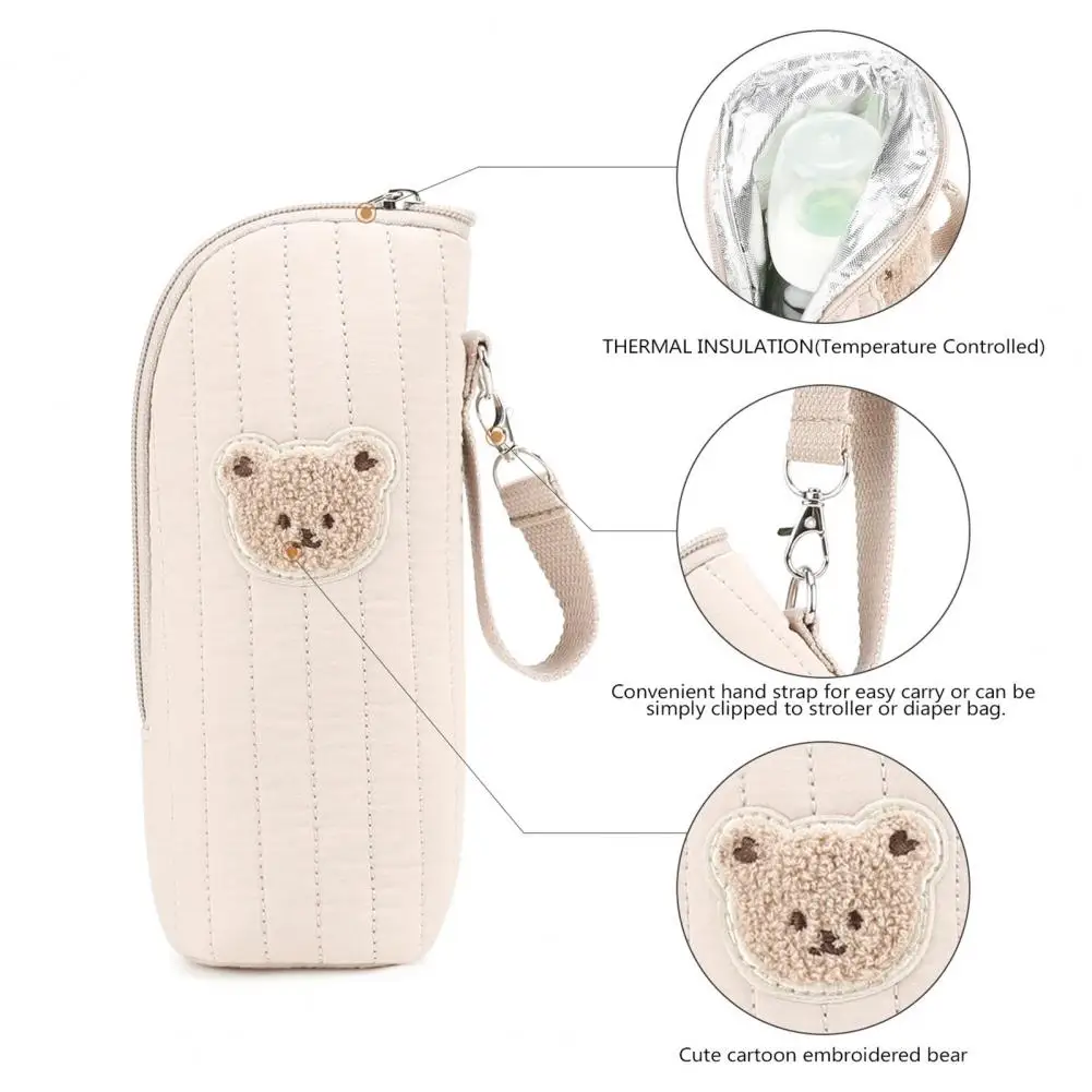 Portable Baby Bottle Carrier Insulated Baby Bottle Bag with Bear Graphic Portable Breast Milk Carrier Temperature for Daycare
