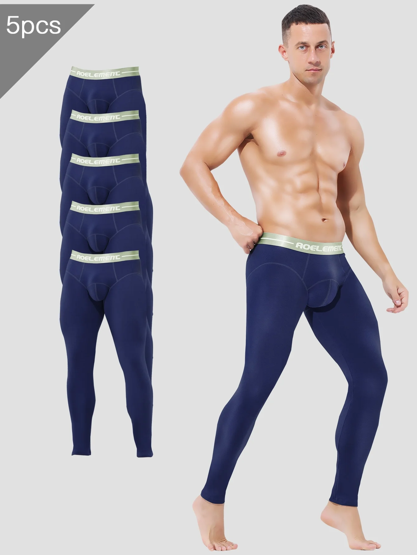 5PCS Men's winter thermal long underwear. Single piece, thickened and fleece-lined. Warm thermal pants form-fitting thread pant