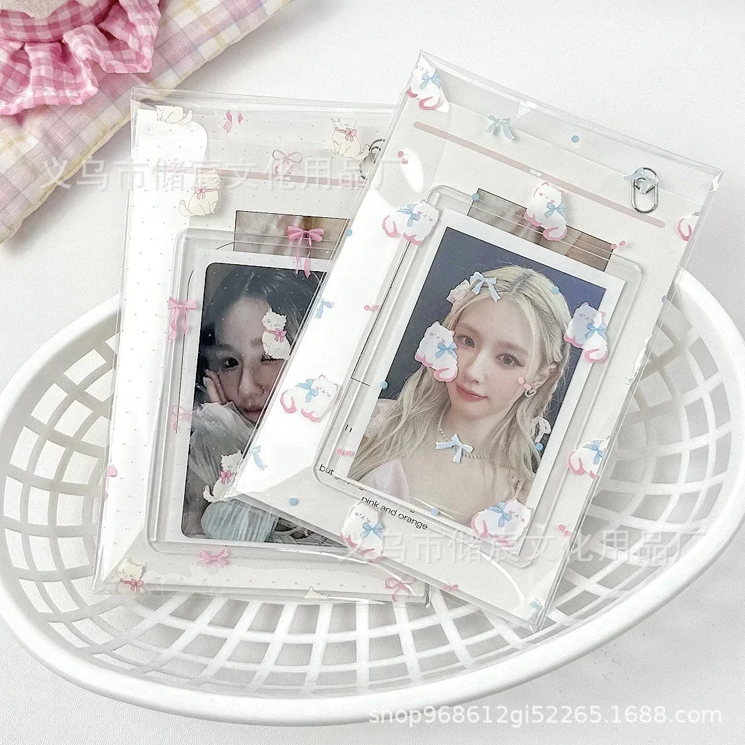 50pc/set Kawaii Creative Design Cartoon Kpop Photocard Holder Sweet Anime Kitten Photo Card Package Bag Cute Photocard Protector