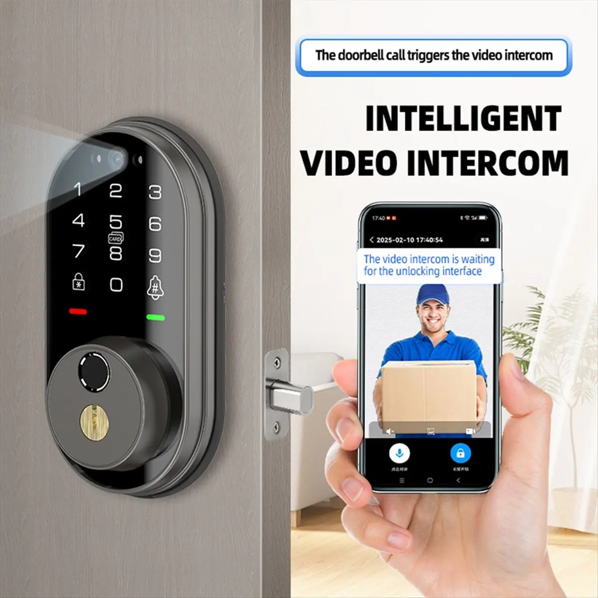 Tuya Smart Video Intercom Lock for Front Door with App Control Electronic Digital Deadbolt with Touchscreen Keypad
