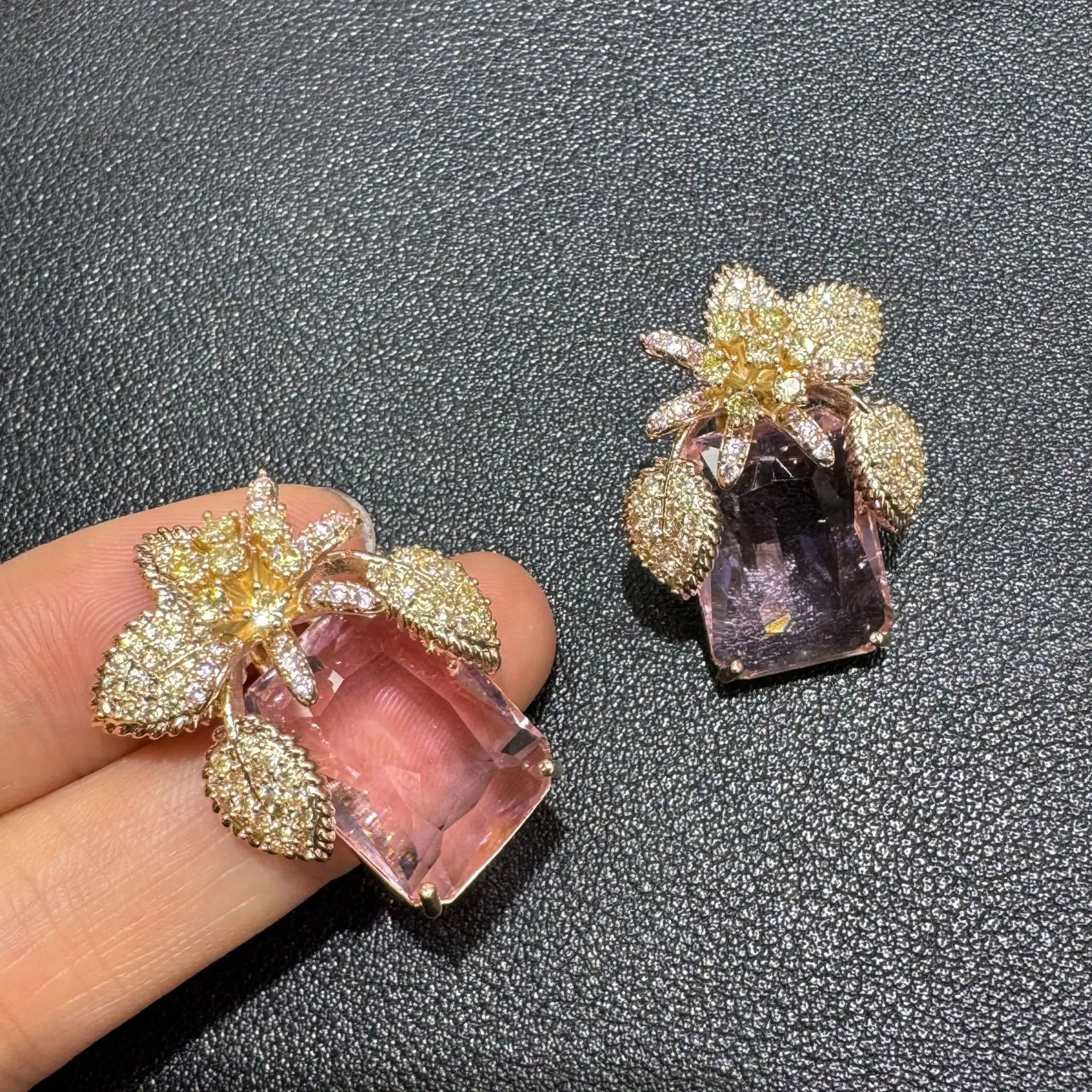 

cubic zirconia stud earrings flower leaf plant block jewelry party women earrings shiny gift unique