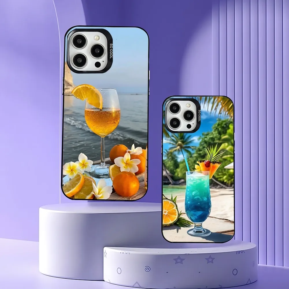 

Seaside Scenery Wine Lemon Phone Case For iPhone 16,15,14,13,12,11,Mini,Pro,E,MAX Gray Matte Silicone Black Cover