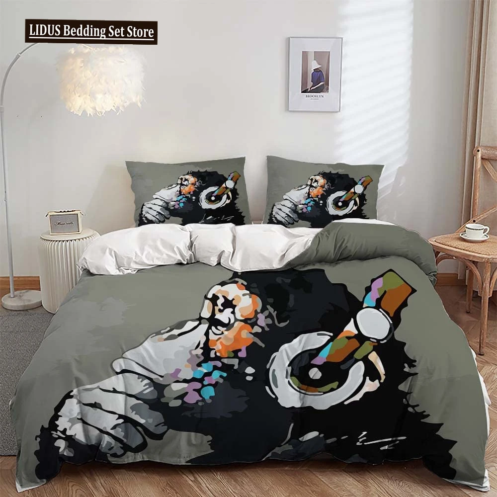 

Monkey Duvet Cover Set,Monkey Bedding Set Full Queen Size,Cute Monkey Comforter Cover,Cartoon Animal Comforter Cover Set 2/3pcs