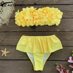 Bikini z falbanką kobieta seksowny strój kąpielowy Off ramię stroje kąpielowe wysokiej talii strój kąpielowy Bandeau Biquini kobiece body kostiumy kąpielowe Monokini