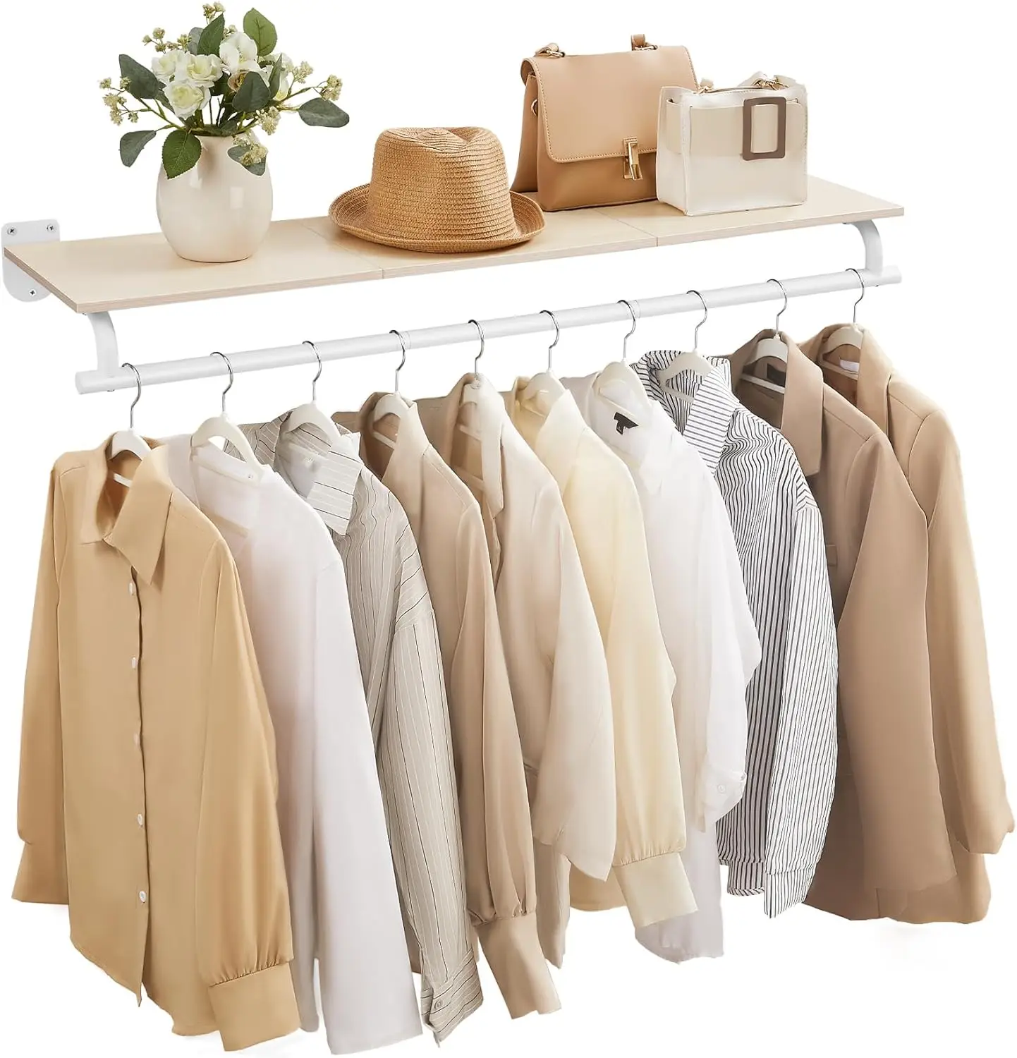 

Clothes Rack with Top Shelf, Wall Mounted Clothing Rack, with Hanging Rod, Loads up to 77 lb, 11 x 42.9 x 5.2 Inches, Entrywa