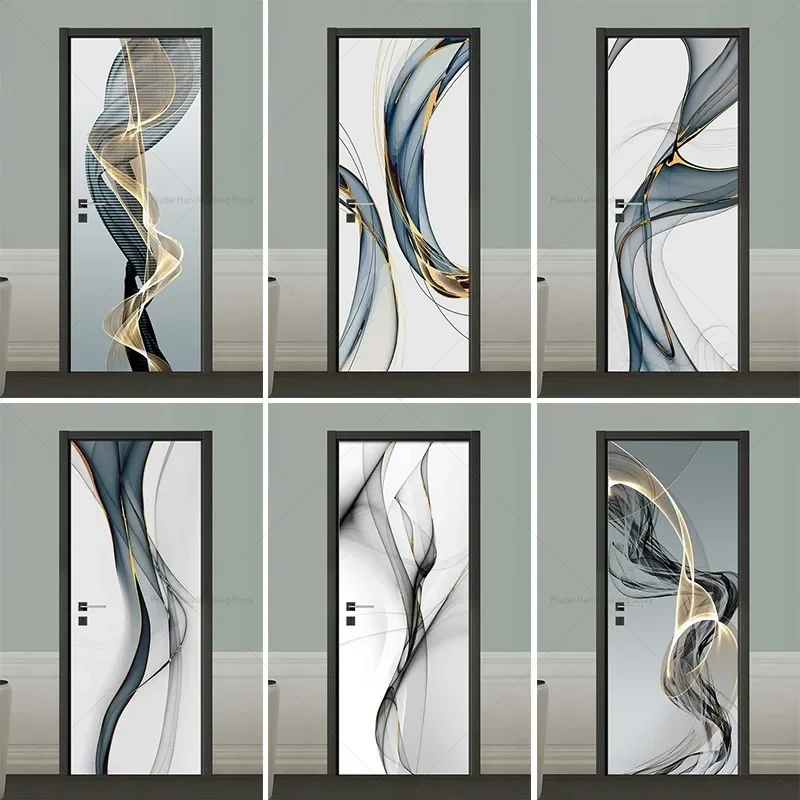 

Modern Simplicity Abstract Line Art Door Stickers Living Room Background Wall Stickers Suitable Bathroom Wardrobe Sliding Door