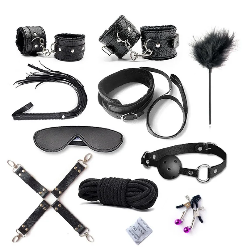 BDSM Sex Toys Kits para Casais, Algemas, Colarinho de Mamilo, Grampos, Chicote, Acessórios Exóticos para Homens e Mulheres, Brinquedos Sexuais para