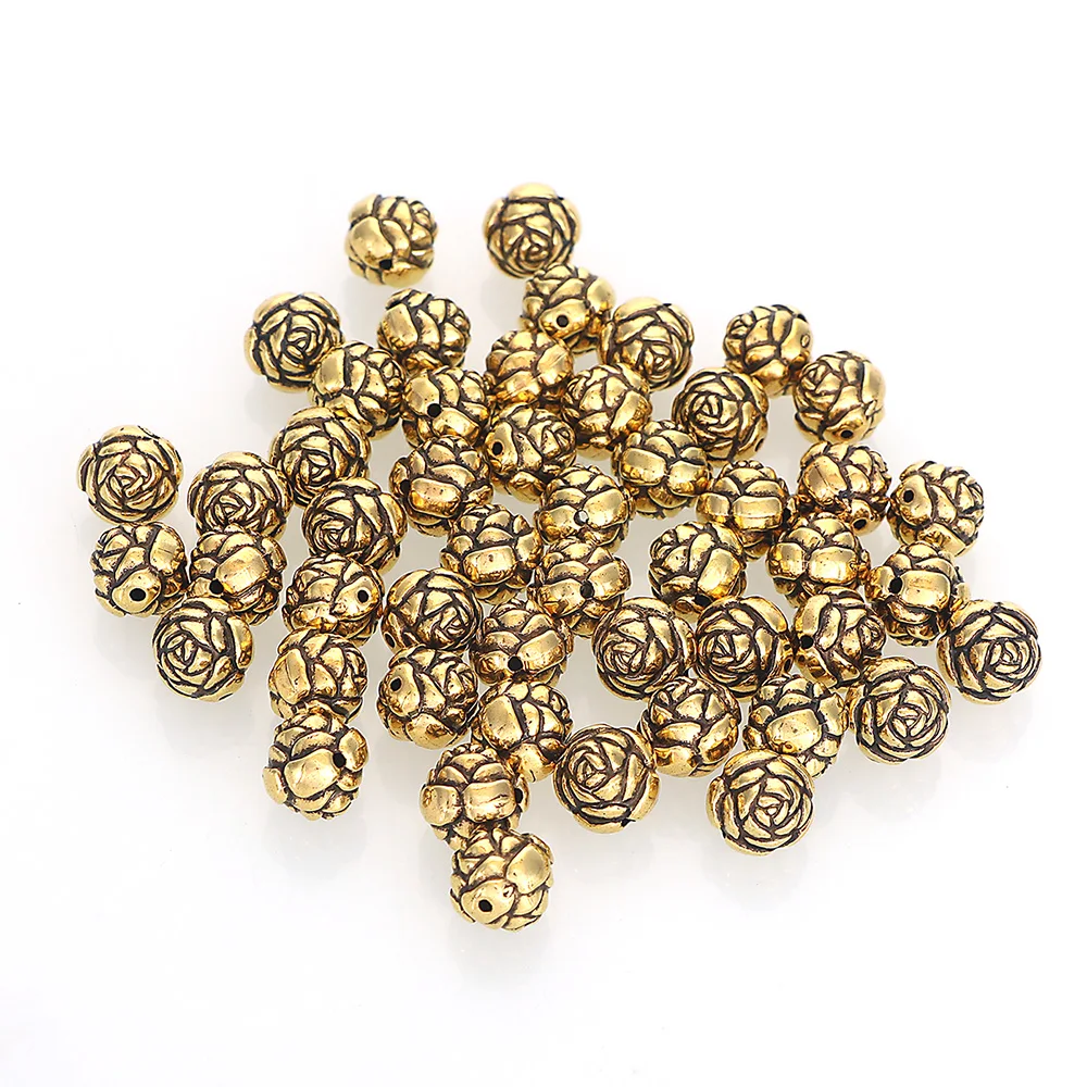 Miasol 200 PCS 11 มม.ชุบอะคริลิคโบราณลาย Rose Spacers Charm ลูกปัดสำหรับเครื่องประดับ DIY ทำ