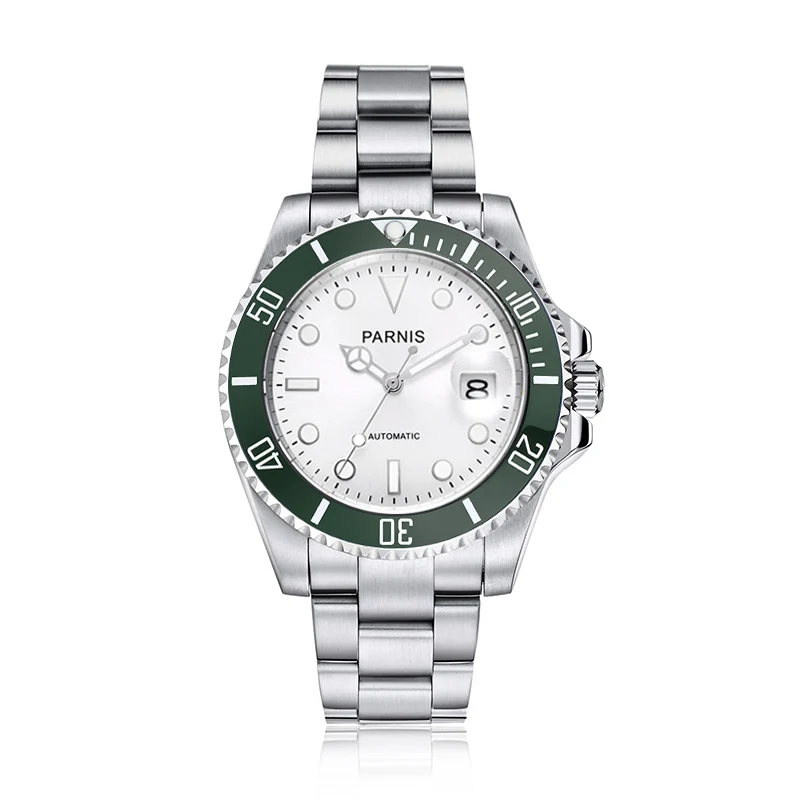 

2024 New Parnis 40mm Green Ceramic Bezel Mechanical Automatic Mens Watch Sapphire Crystal Sports Watch For Men reloj hombre Gift