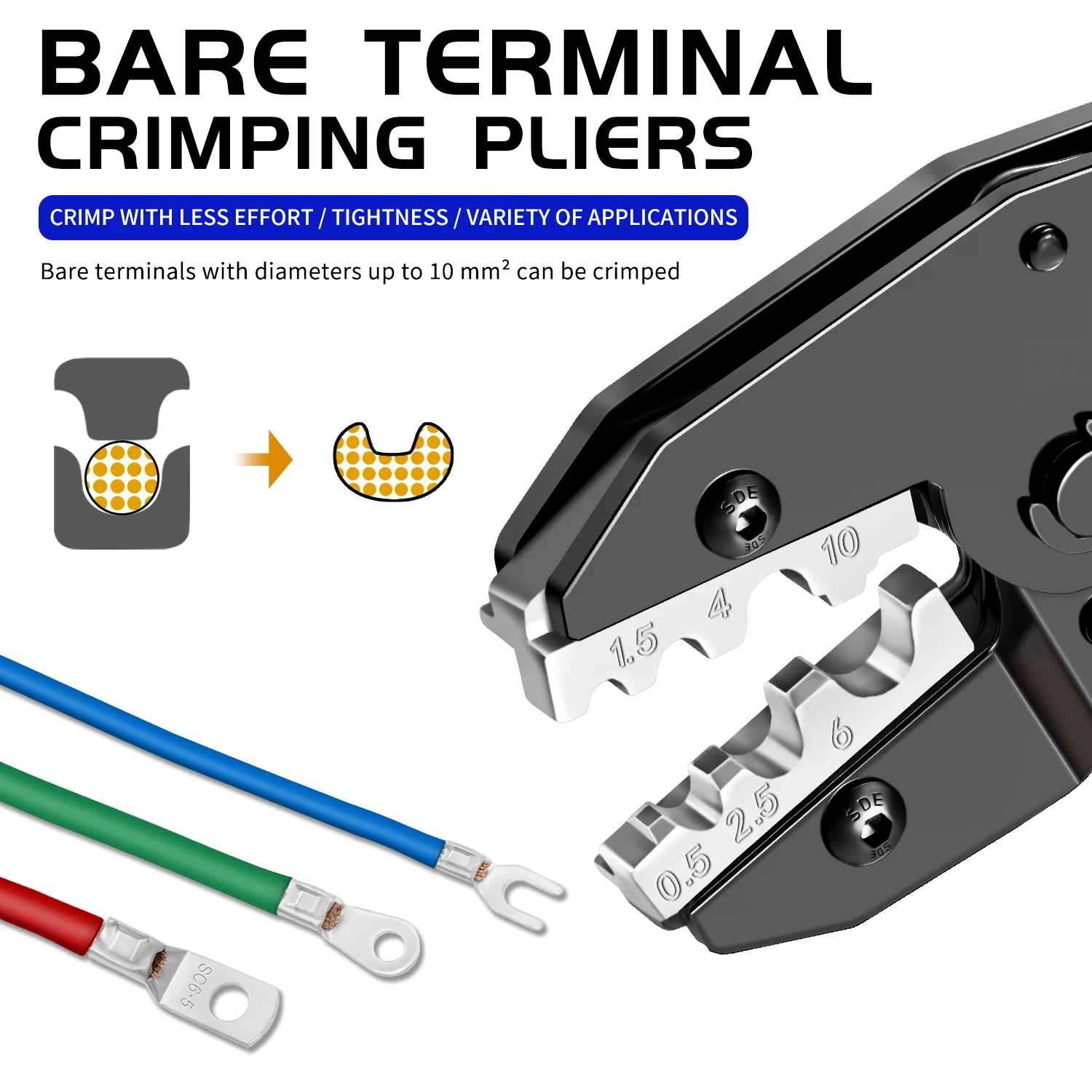 HS-10N Ratschen-Crimpzange für blanke Anschlüsse 0,5–10 mm2 AWG22–8, Handcrimper C45/SC/UT/OT, nicht isolierte Ratschen-Crimpzange – Detail 4