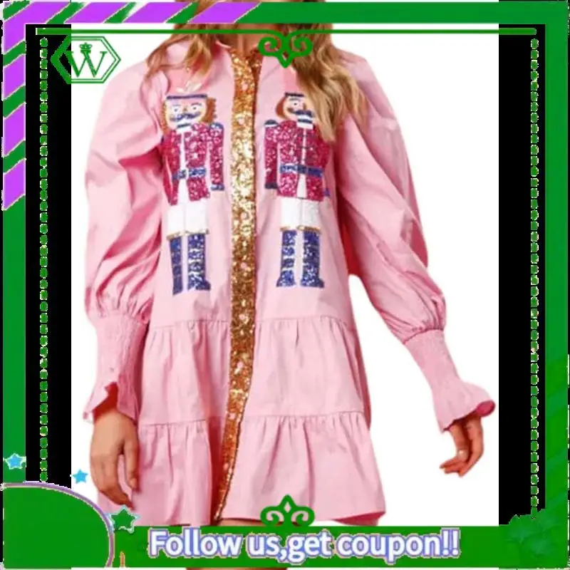 A18P-Damenkostüm Nussknacker Hemdkleid Urlaub Weihnachtsmann Sweatshirt Pullover Minikleid