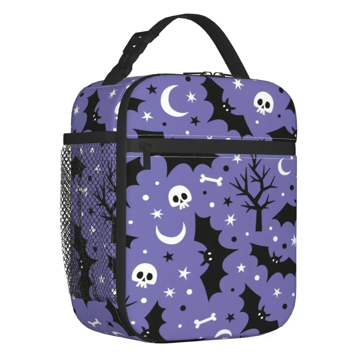 

Halloween Spooky Bats Skull Portable Lunch Boxes for Women Goth Occult Witch Thermal Cooler Food Insulated Lunch Bag Kids School