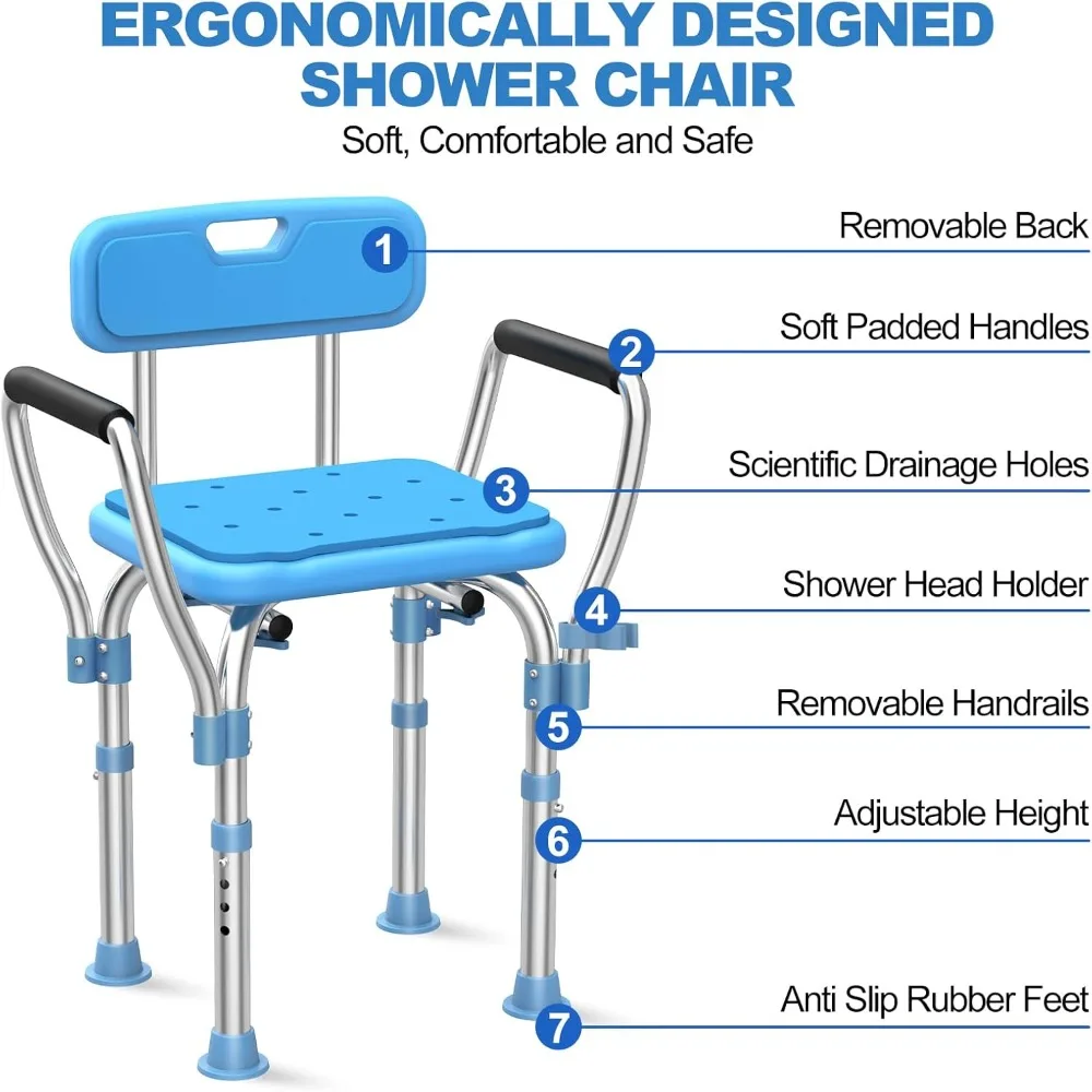 Heavy Duty Shower Chair  Armrests & Back, FSA/HSA Eligible Upgraded 450lbs Stainless Steel Padded Shower Seat  Inside Shower