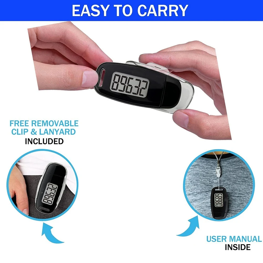 Penghitung langkah sederhana, Pedometer berjalan 3D dengan baterai dapat diisi ulang, pelacak kebugaran akurat, Pedometer Digital, putih