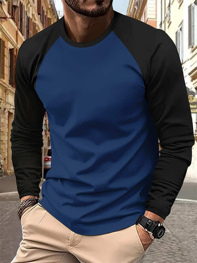 Mode Lente En Herfst Heren T-shirt Met Lange Mouwen Effen Kleur Ronde Hals Kleding 2025, Trendy Straat Heren Sport Lange Mouw