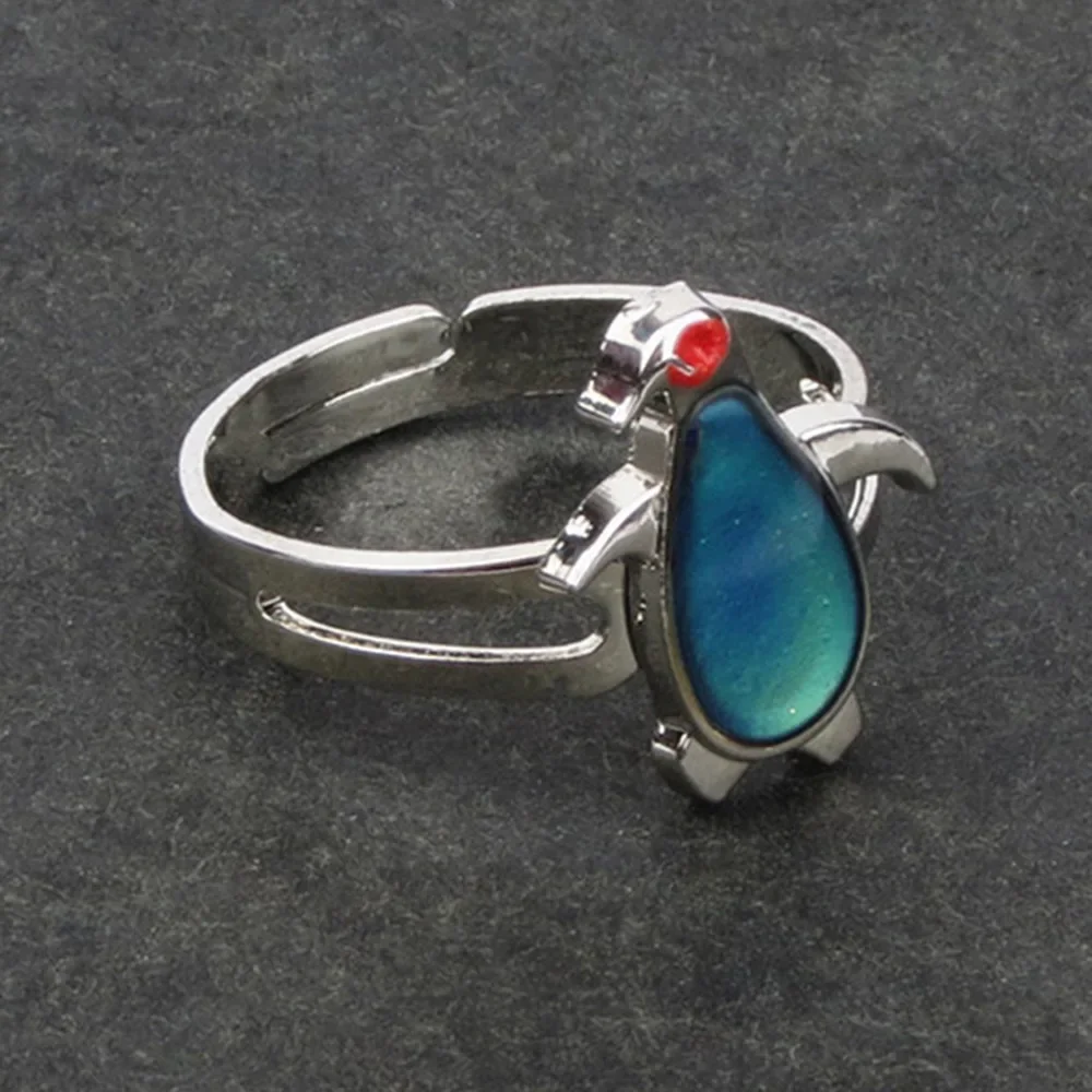 Retro Fashion Penguin Temperature Change Mood Ring Opening Adjustable Magic Strange Jewelry Engagement Rings for Women