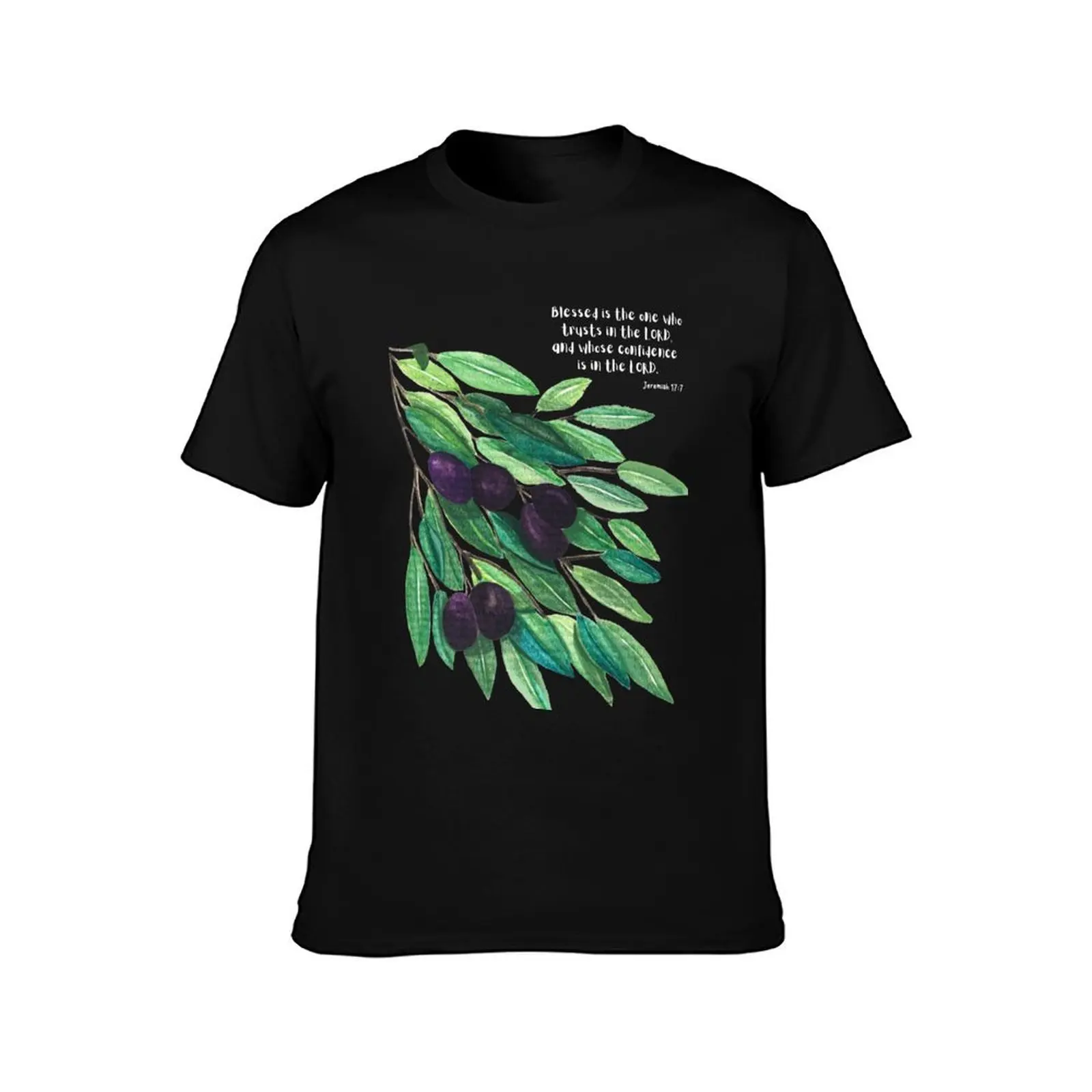 Scripture Inspired Watercolor Olive Branch - Jeremiah 17:7 T-Shirt Sun Block Outdoor T-Shirt