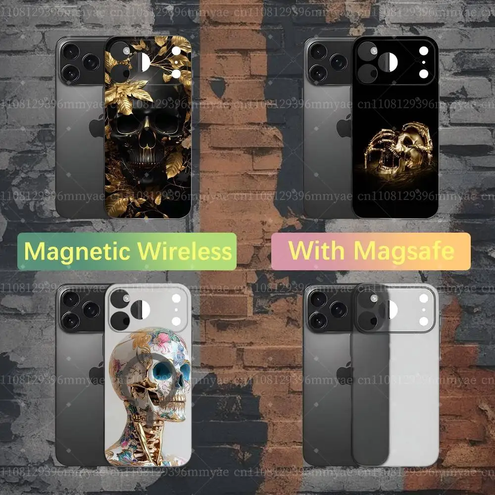 Golden Skull COOL Phone Case For iPhone 18,17,16,15,14,13,12,X,XS,Pro,Max,Plus,E,Air,Mini with Magsafe Magnetic TPU
