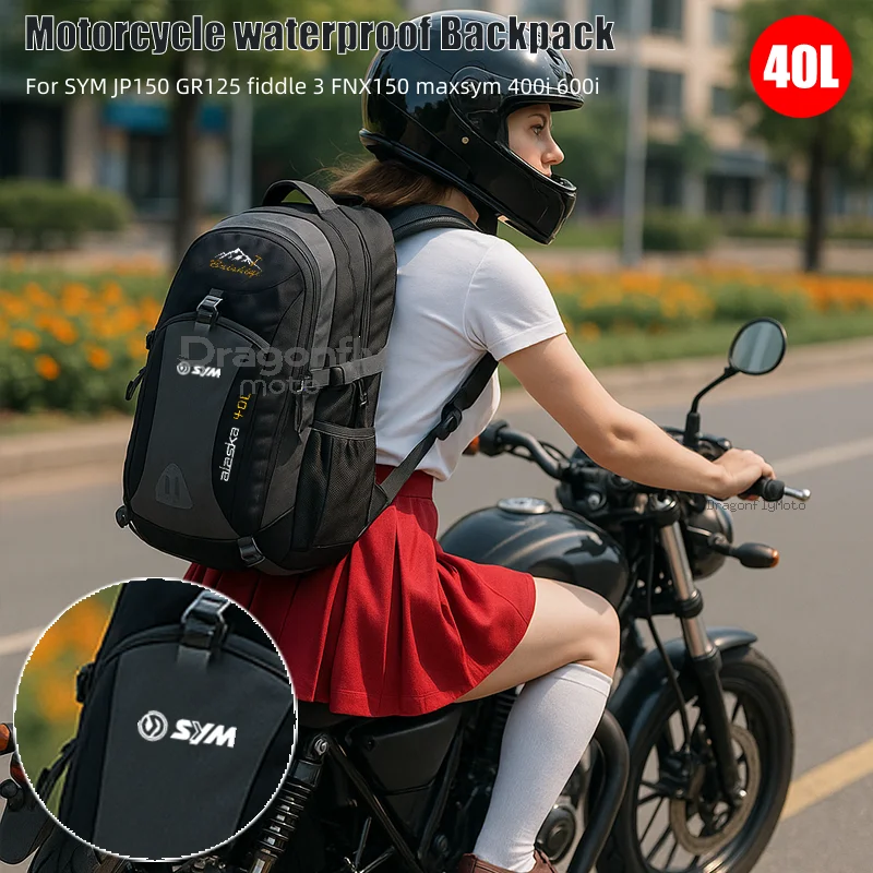 

SYM Logo Waterproof Motorcycle Backpack Hiking Lightweight Trekking Fishing Duffel Bag For SYM JP150 GR125 fiddle 3 FNX150 maxsy