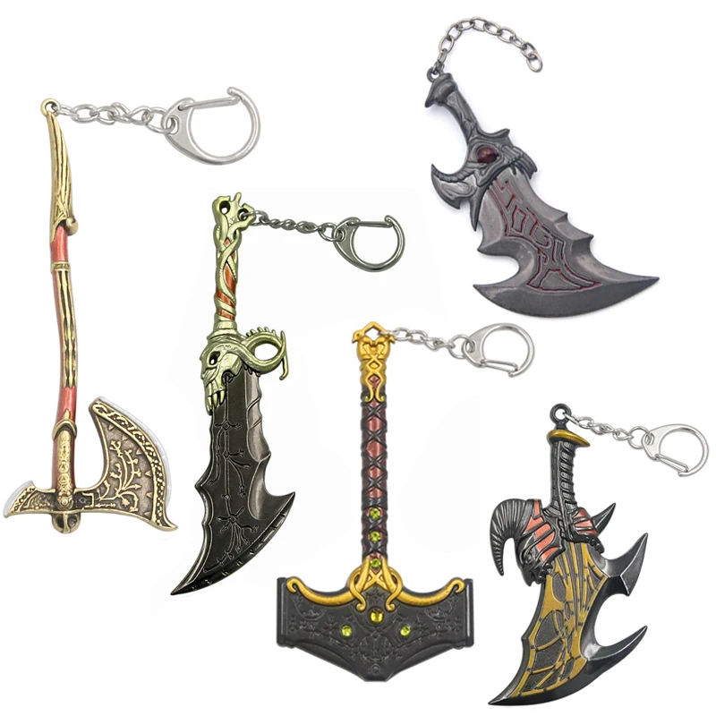 Game God of War 5 Ragnarok Key Chain Thor's Hammer Mjolnir Levitan's Axe Keychain for Men Keyring Blades of Chaos Accessories