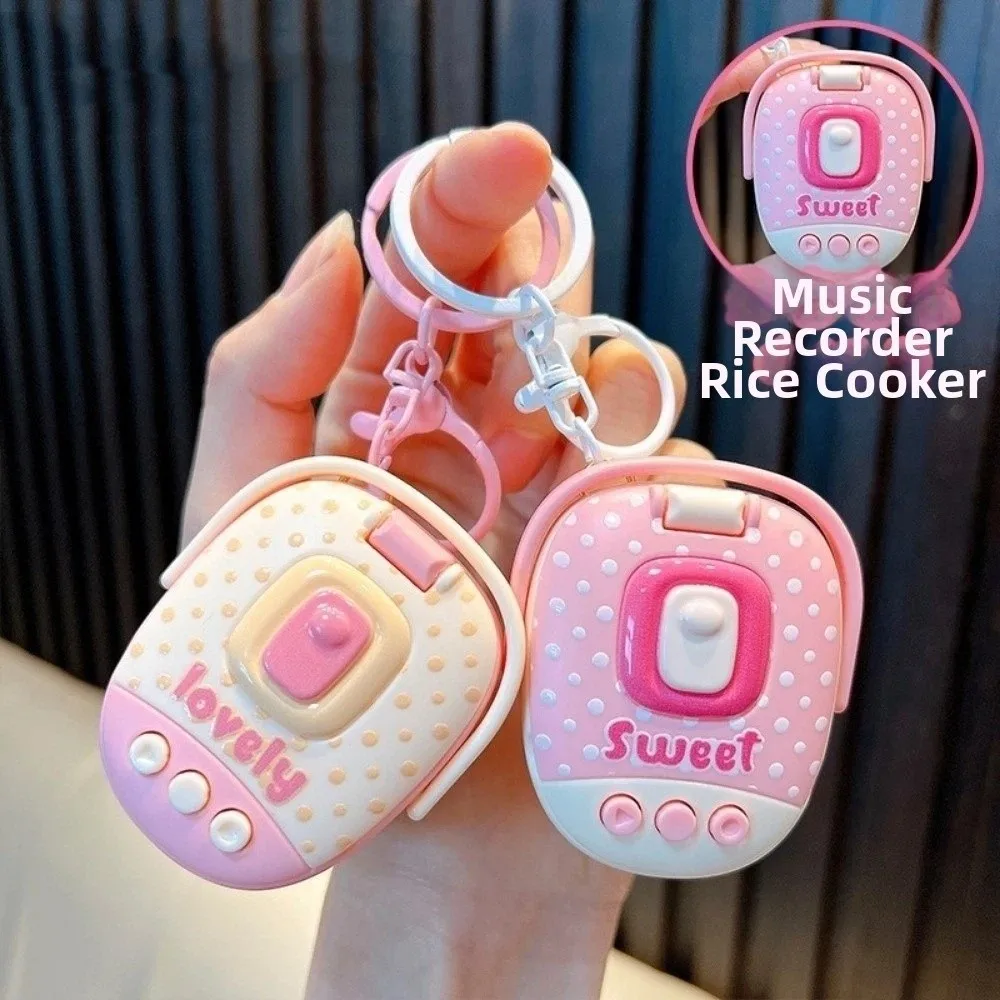 Portable Plastic Rice Cooker Keychain Cartoon Funny Voice Recorder Keychain Cute Simulation Kitchen for Car Key Chains