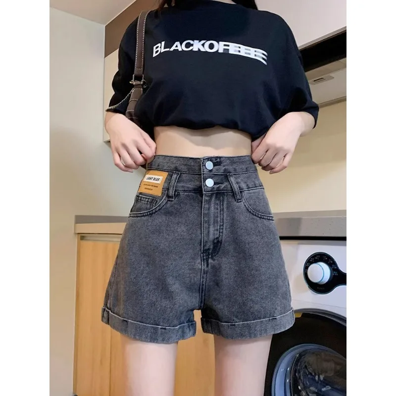 Fashion High-waisted Denim Shorts for Women Summer 2024 New Wide-legged Thin Loose Denim A-line Rolled Trend Women Short Jeans