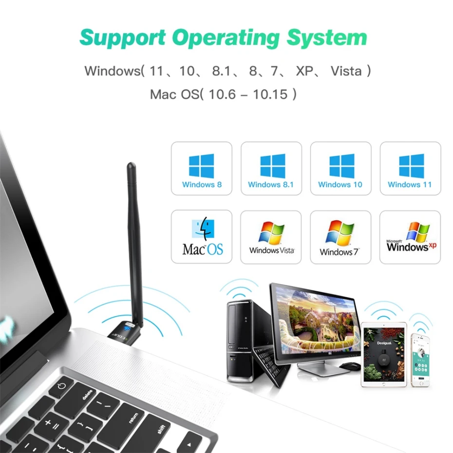 EDUP มินิ USB อะแดปเตอร์ WiFi 150Mbps เสาอากาศ6Dbi รับแสงสูงชิปเซ็ต MT7601การ์ดรับสัญญาณเครือข่ายไร้สายทางไกล802.11n