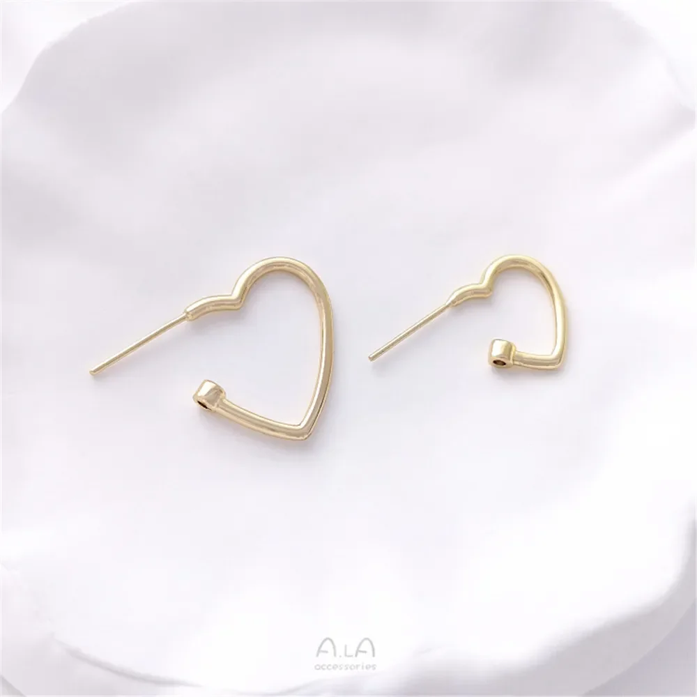 14K Gold Wrapped Zircon Heart shaped Earrings 925 Silver Needle Handmade DIY Pendant Earrings Accessories