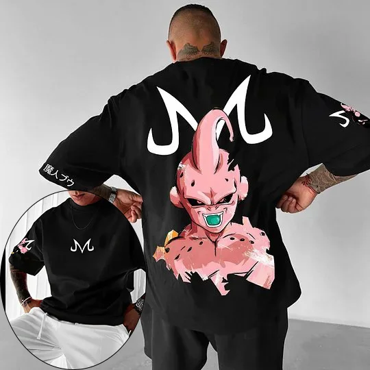 Camiseta de verano Dragon Ball para hombre, Anime japonés Majin Buu, algodón puro malvado, ropa para padres e hijos, mangas cortas