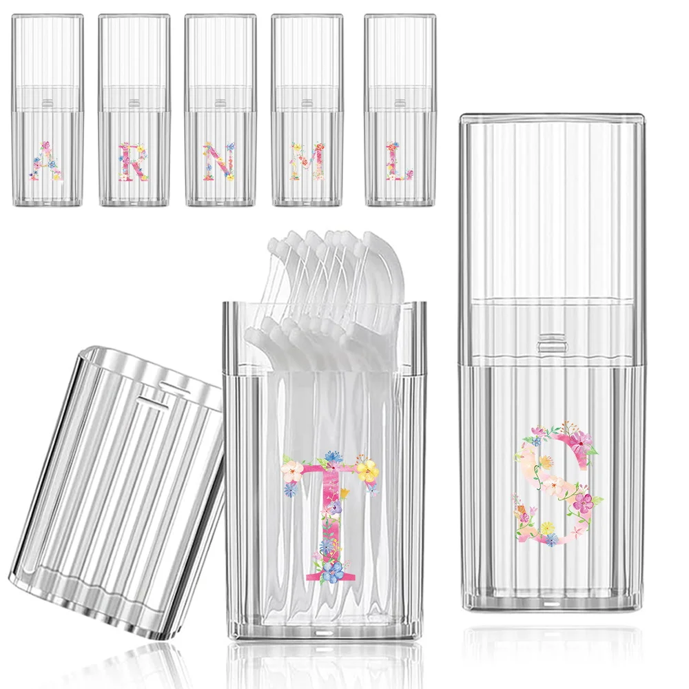 

Dental Floss Box Transparent Portable Toothpick Case Cotton Swab Organizer Box Multifunctional For Outdoor Pink Letter Pattern